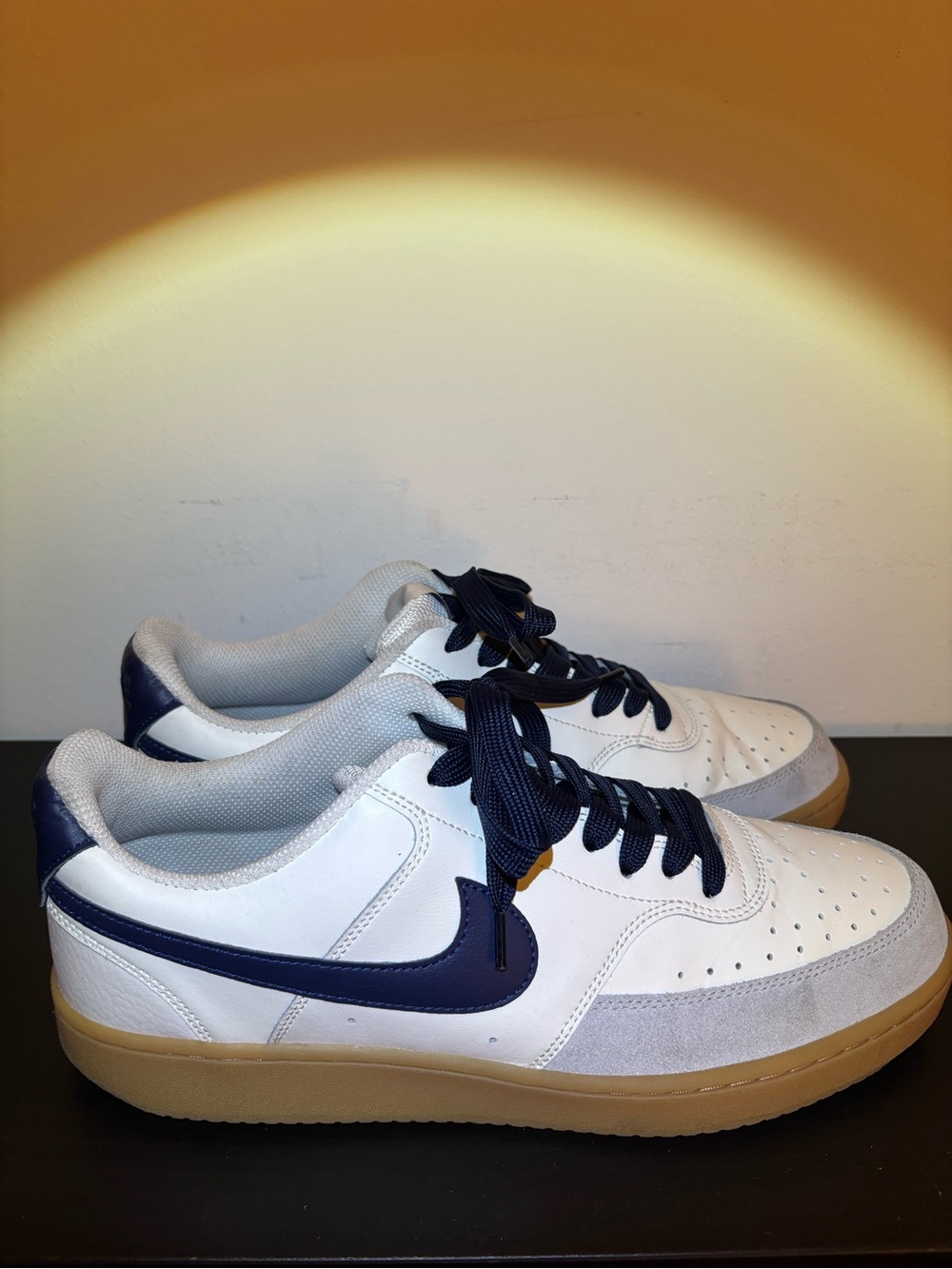 Nike Court Vision Men’s US 10.5 Beige & Navy Low-Top Sneakers